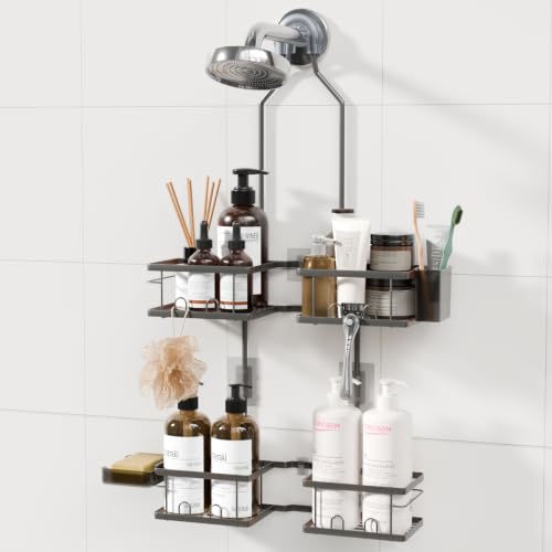 Adjustable Shower Caddy Hanging Rustproof Shower Caddy for Handheld Showerheads, Shower Organizer with Hooks Soap Holder, Anti-Swing Shower Rack Bathroom Accessories (Grey) - color: Grey