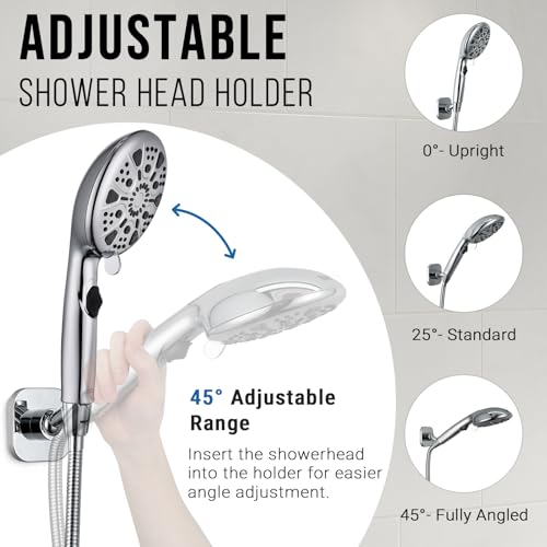 G-Promise Metal Handheld Shower Head Holder, No-Drill Install (Chrome) | Adhesive or Drilled Installation, Wide Adjustment Range Fits All Family Heights, Firmly Secure Showerhead, Easy to Install - color: Chrome