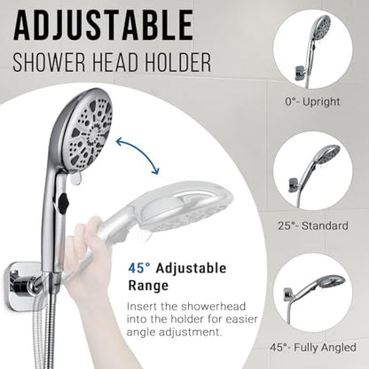 G-Promise Metal Handheld Shower Head Holder, No-Drill Install (Chrome) | Adhesive or Drilled Installation, Wide Adjustment Range Fits All Family Heights, Firmly Secure Showerhead, Easy to Install - color: Chrome