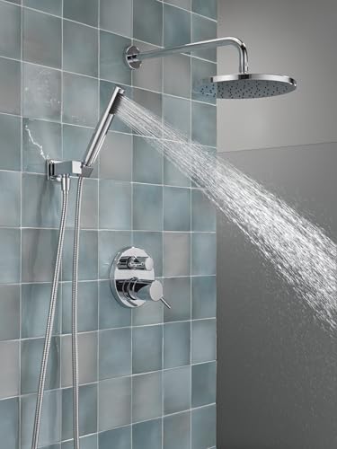 Delta Modern 14 Series Round Rain Shower System Faucet Set, Rainfall Chrome Shower Head and Handle Set, Valve Trim Kit, 10 Inch, Chrome 342702 - color: Chrome