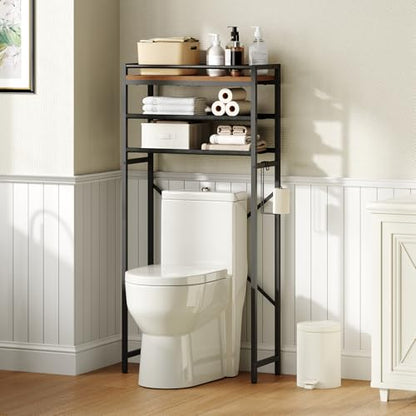 MAHANCRIS Over Toilet Storage, 3-Tier Bathroom Organizer Shelf with Toilet Paper Holder, Freestanding Space Saver Bathroom Shelves Above Toilet for Bathroom, Laundry Room, Rustic Brown TSHR1201 - color: Rustic Brown