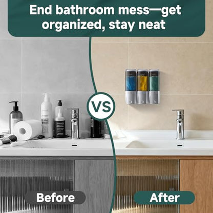 Shampoo and Conditioner Dispenser Wall Mounted No Drill, Shower Soap Dispenser 3 Chamber Shampoo Conditioner Body Wash Refillable 3 * 17oz Shower Soap Dispenser for Bathroom Hotel, Silver+Smoke Gray - color: Silver-smoke Gray-3