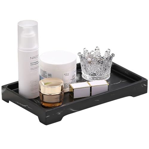 Luxspire Marble Tray for Soap Dispenser Perfume Jewelry, M, Ink Black | 10 x 6 inch, non-slip waterproof resin, easy wipe clean, fits bath kitchen vanity, holds jewelry toiletries soap - color: A - Ink, style: Medium