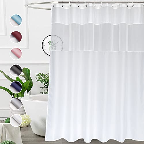 UFRIDAY Long White Shower Curtains 72 x 75 inches, Modern Water Repellent Cloth Polyester Fabric Shower Curtains for Bathroom with See Through Top Window - color: White, size: 72"W x 75"L (Pack of 1)