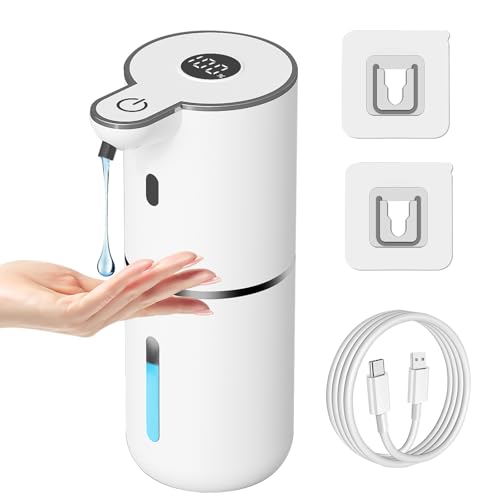 OHIFAST Automatic Liquid Soap Dispenser Touchless, USB Rechargeable Smart Hand Soap Dispenser, 6-Level Adjustable, 12.8oz/380mL Wall Mounted for Bathroom Kitchen Accessories Dish Soap-White - color: White, style: Liquid
