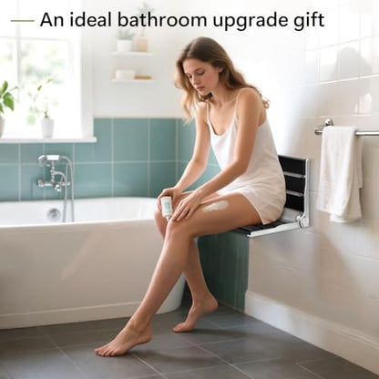 Wall Mounted Shower Seat - 16IN Teak Fold Down Shower Seat for Elderly, Disabled & Pregnant Women - Sturdy Shower Benches for Inside Shower with 400LB Capacity- 2026 Premium Black Shower Bench - color: Black