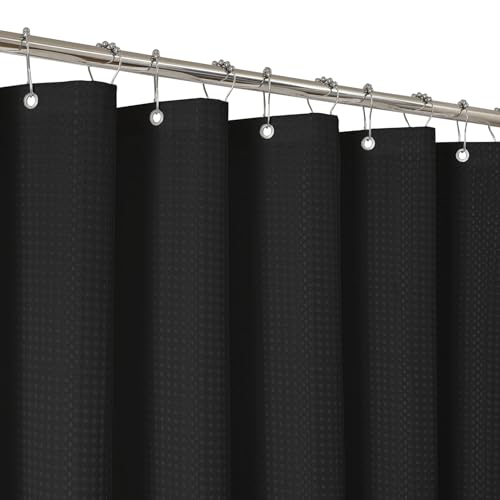 2-in-1 Waterproof Fabric Shower Curtain - No Separate Liner Needed, Hotel-Style Waffle Weave, Effortless Cleaning & Washable Bathroom Shower Curtain Set,72Wx84H,Black - color: Black, size: 72"W x 84"L (Pack of 1)