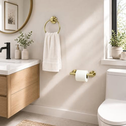 Toilet Paper Holder and Hand Towel Ring Bathroom Set | Brushed Gold,Stainless Steel,Wall Mount,Bathroom Accessories,Hand Towel Ring and Toilet Paper Holder Set,Easy to install - color: Brushed Gold