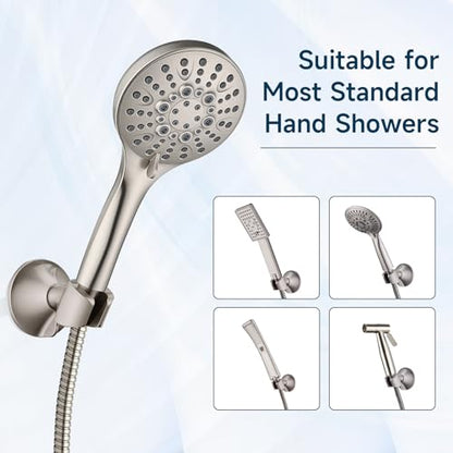BRIGHT SHOWERS Handheld Shower Head Holder with Dual Angle Positions, Wall Suction Bracket Includes Adhesive 3M Disc, No Tools Required and Easy Installation, Brushed Nickel Finish - color: Brushed Nickel, style: Suction & Adhesive - 2 Angles