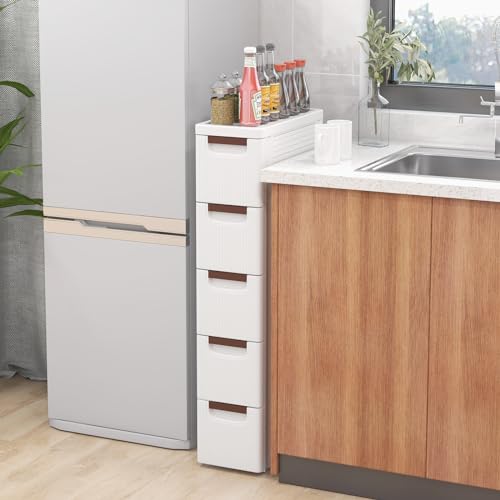 5-Drawer Narrow Storage Cabinet, Slim Rolling Cart (7.5"x16.5"x36") | Mobile Plastic Cart Container | Pull Handles & Built-in Wheels | For Living Room, Kitchen, Bathroom, Office - size: 7.5"x16.5"x36" (5 Drawer)