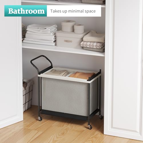 Laundry Hamper with Wheels - 2 Section Laundry Basket 140L, Removable Washable Bags, Height-Fitted Rolling Laundry Cart for Laundry Room & Bedroom - size: 140L(2-Section)