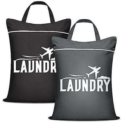 2 Pcs Large Travel Laundry Bags - Washable Waterproof Wet Dry Bags for Dirty Clothes, Swimsuits, Gym Clothes, Laundry, Swimming Pool, Yoga, College Dorm (Black+Grey) - color: Black+Grey