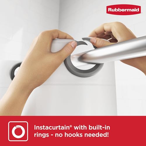 Rubbermaid INSTACURTAIN Hook-Free PEVA Shower Curtain, Waterproof Heavyweight Curtain with Built-in Rustproof Rings and Weighted Magnetic Hem, 71 x 74 Inches, BPA-Free, White with Charcoal Rings - color: White, size: 71"W x 74"L (Pack of 2), style: Withou