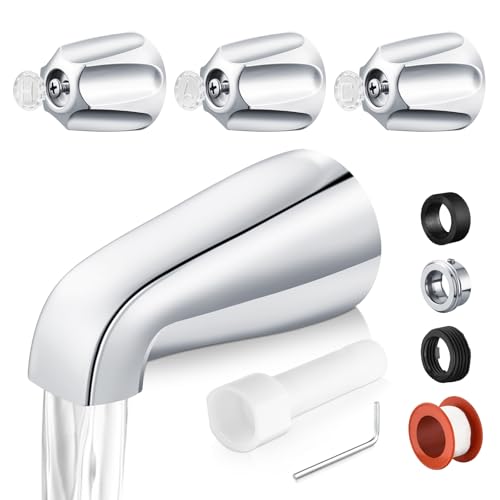 Bathtub Faucet and Shower Knobs Replacement,Easy to Install Tub Spout Set for 1/2" Copper Pipe,1/2" IPS and 3/4" IPS with Install Tool - color: Chrome