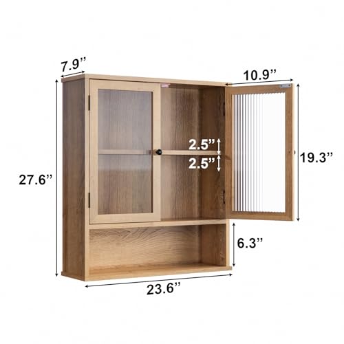 Bathroom Medicine Cabinet, Bathroom Wall Cabinet, Bathroom Cabinet Wall Mount, Medicine Cabinets for Bathroom with Glass Door - color: Wood Color
