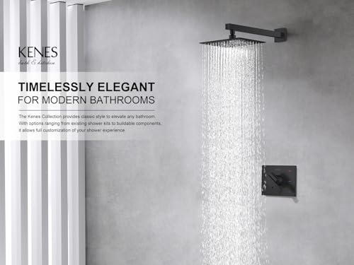 KENES Matte Black Shower Faucet with 10-Inch Shower Head and Handle Set, Square Shower Faucet Set Bathroom Rainfall Shower System Wall Mount, KE-6024B-2 (Shower Valve Included) - color: Matte Black, style: Shower Faucet Set