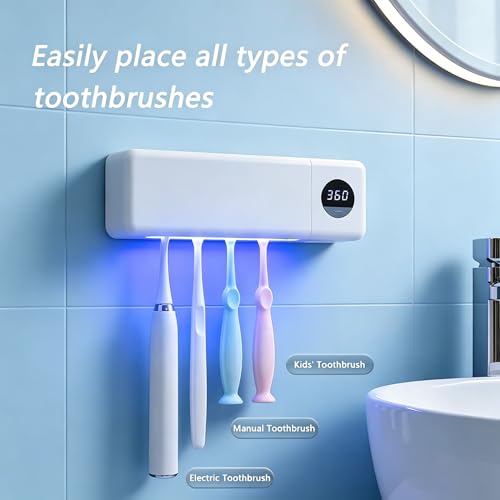 UV Toothbrush Holder, Bathroom Toothbrush Holder, Wall Mounted Toothbrush Holders, Toothbrush Holder with Cover, Bathroom Toothbrush Organizer, Electric Toothbrush Holder Wall Mounted, 4 Slots