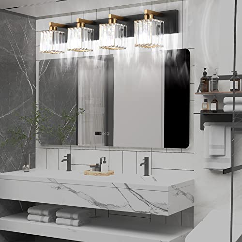 Aipsun Bathroom Vanity Light Fixtures Crystal Vanity Light for Bathroom 4 Light Modern Vanity Lighting (Exclude Bulb) - color: Black Gold, size: 32 inch