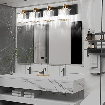 Aipsun Bathroom Vanity Light Fixtures Crystal Vanity Light for Bathroom 4 Light Modern Vanity Lighting (Exclude Bulb) - color: Black Gold, size: 32 inch