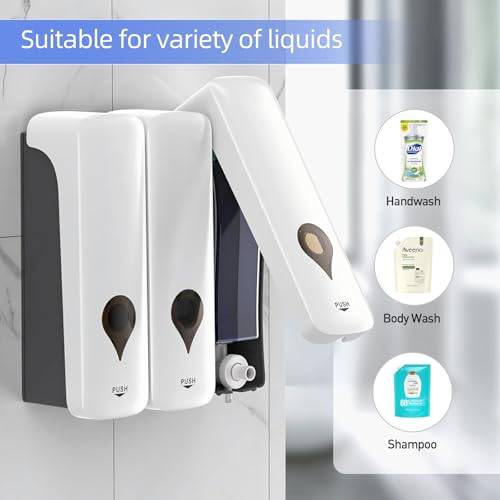 Shampoo and Conditioner Dispenser, 3 Chamber 3x300ml, Wall Mount, No Drill | Refillable Body Wash and Shower Soap Dispenser Set for Bathroom Hotel Kitchen Home - color: White 3-pack