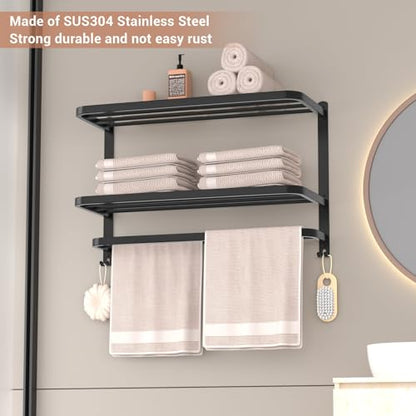 23 Inch 3-Tier Black Towel Racks for Bathroom with Towel Bars Multilayer Hotel Towel Shelf Stainless Steel Wall-Mounted Matte Finished Holder with Towel Shelves - color: Black 3tier