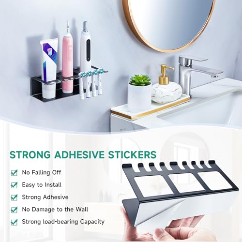 Electric Toothbrush Head Holders, Electric Toothbrush Holders Wall Mounted, Shower Electric Head Holder, Toothbrush and Toothpaste Holder, Tooth Brushing Holder for Bathroom (Black, Large) - color: Black, size: Large