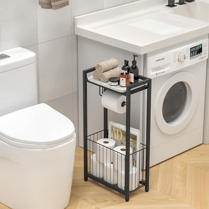 Freestanding Toilet Paper Holder with Storage Shelf | Bathroom Tissue Stand with Space for Phone, Tablet, and Magazines – All-in-One Toilet Roll Dispenser and Organizer - size: Standard
