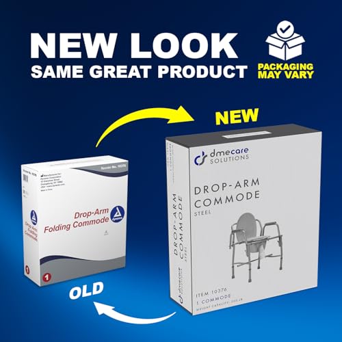 Dynarex Drop-Arm Folding Commode is a 3 in 1 Portable Toilet with Drop Arms for Increased User Safety, Use Free Standing, Grey, 1 Drop-Arm Folding Commode - size: Drop-Arm