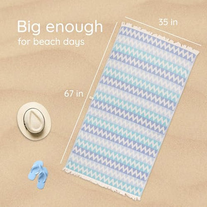 Premium Turkish Beach Towel – 100% Cotton, Quick Dry, Sand Free, Oversized Beach Towel 35”x 67” – Ideal for Travel, Pool, and Beach, – Zig Zag Blue - color: Blue