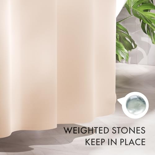 AmazerBath Fabric Shower Curtain, Cloth Khaki Shower Curtain Set with 12 Hooks, Washable Fabric Ombre Khaki and White Shower Curtain, Rustic Modern Bathroom Shower Curtain, 72x72 Inches - color: A- Khaki Ombre +12 Metal Hooks, size: 72"W x 72"L (Pack of 1