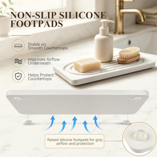AgePlace Water Absorbing Stone Tray, Stone Sink Tray for Kitchen Counter and Bathroom Countertop, Quick Dry Diatomite Stone Drying Tray, Kitchen Soap Tray, Stone Soap Dish for Hand Soap, Sponge, Cups