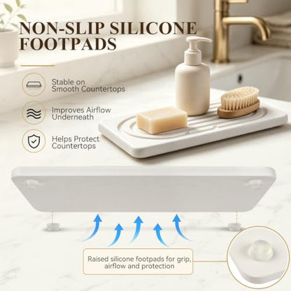 AgePlace Water Absorbing Stone Tray, Stone Sink Tray for Kitchen Counter and Bathroom Countertop, Quick Dry Diatomite Stone Drying Tray, Kitchen Soap Tray, Stone Soap Dish for Hand Soap, Sponge, Cups