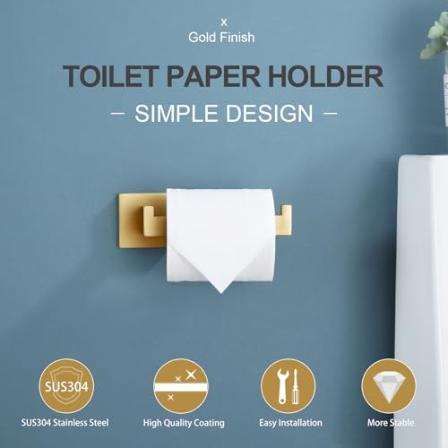 KOKOSIRI Gold Toilet Paper Holder Toilet Roll Holder for Bathroom Kitchen Washroom T-304 Stainless Steel Wall Mounted, 2 Pack, B2003BG-P2 - color: Brushed Gold, size: Without Shelf(2 Pack)