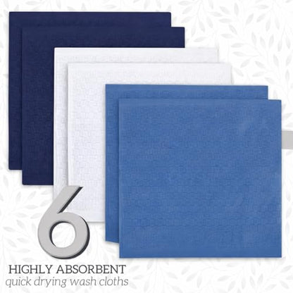 GREEN LIFESTYLE 12x12 inches Checker Washcloths 6 Pack, Soft, Durable, Highly Absorbent and Luxurious (Navy Blue) - color: Navy Blue