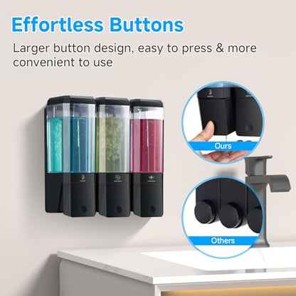 Shampoo and Conditioner Dispenser,GlintGath Shower Dispenser 3 Chamber No Drill Shampoo Dispenser for Shower Wall Mounted Shower Soap Dispenser for Bathroom Hotel,Large Capacity 3 * 500ML, Black - color: Black 3 Chamber