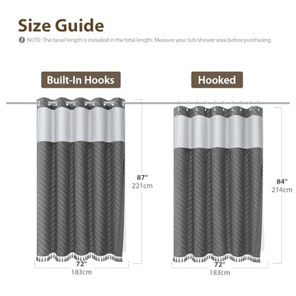 Charcoal Grey Hook Free Chevron Shower Curtain with Liner,72x87 | Less Time to install, 3 in 1 Fabric Shower Curtain and Liner Set with Magnets, Extra Long, Shower Curtains for Bathroom - color: Charcoal Grey, size: 72"W x 87"L (Pack of 1)