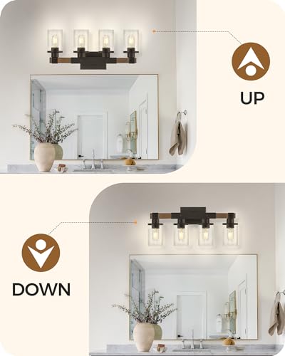 4-Light Bathroom Light Fixture, Farmhouse Vanity Lights for Bathroom with Glass Shade, Rustic Bathroom Light Fixtures, E26 Base F09BD05 - size: 4-Light