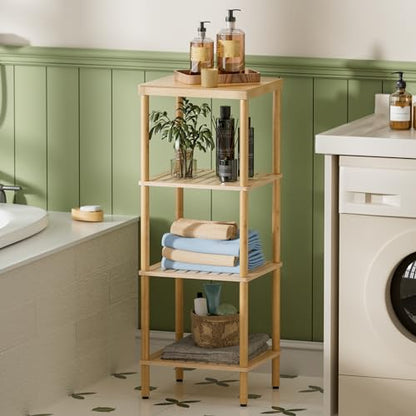 AmazerBath Bamboo Bathroom Shelf, 4-Tier Bathroom Storage Shelf, Multifunctional Storage Rack for Living Room Bedroom Kitchen, Space Saver - size: 4 Tier - Natural