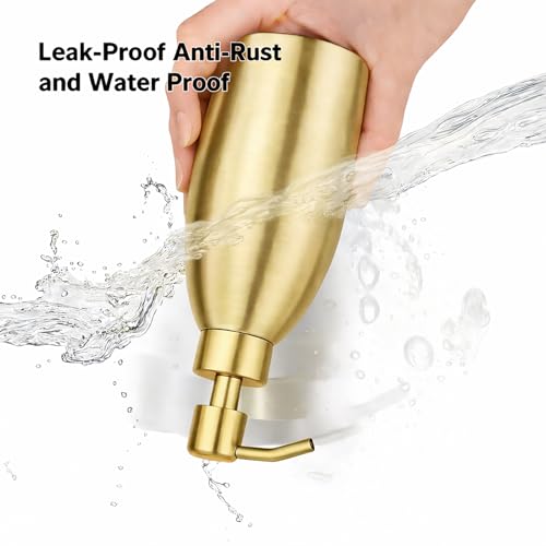 304 Stainless Steel Soap Dispenser 16oz Rust-Proof Liquid Soap Pump Bottle for Kitchen or Bathroom Countertop Hand Dish Lotion Leak-Proof (Matte Gold) - color: Matte Gold