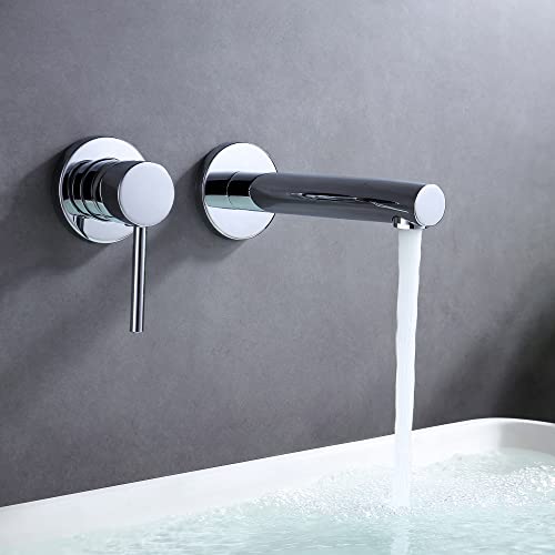 SUMERAIN Wall Mount Bathroom Faucet in Chrome Single Left-Handed Handle | Modern Design, 2 Holes, Includes Rough-in Valve - color: Chrome, size: Left-Handed