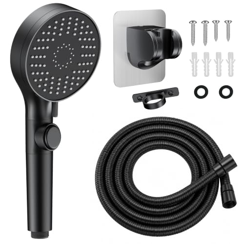 RV Shower Head with Stainless Steel Hose, 5 Mode High Pressure Shower Head with Handheld On Off Switch, Camper Shower Head Replacement for RV, Travel Trailer, Motorhome, RV Accessories Part, Black - color: Black