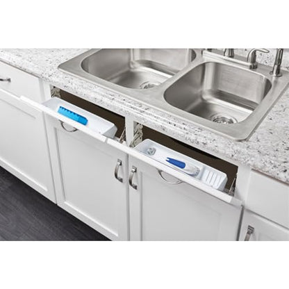 Rev-A-Shelf 11" Tip-Out Plastic Sink Trays for Kitchen and Bathroom Base Cabinet, Pack of 2 Pullout Vanity Shelf Home Organizer, White, 6572-11-11-52 - size: 11" x 2.1" x 3.8"