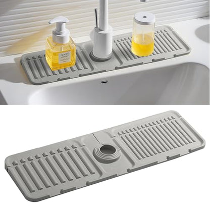 Faucet Mat for Kitchen Sink, Silicone Faucet Handle Drip Catcher Tray Mat, Silicone Kitchen Sink Splash Guard, Ideal Protective Tray for Stone Sinks in Kitchen & Bathroom - color: Gray