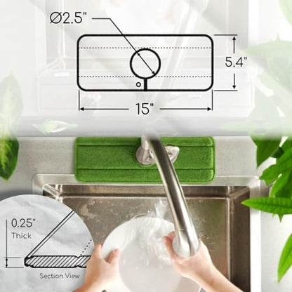 Ternal Original SINKMAT 15in Faucet Splash Guard Extra Long Microfiber Sink Drip Catcher Mat Non Slip Countertop Protector Drying Pad Kitchen Bathroom RV Machine Washable [Moss Green] - size: 15" x 5.4"