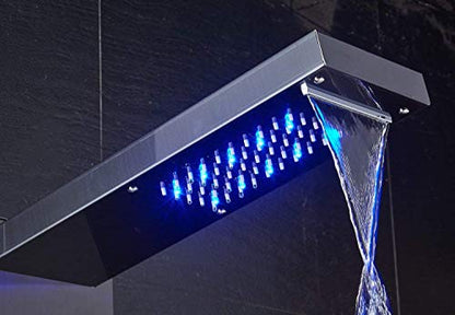 ELLO&ALLO LED Shower Panel Tower System, Hydroelectricity Display Rain Massage with Jets, Brushed Black - color: Black