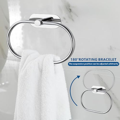 Toilet Paper Holder/Towel Ring Self Adhesive, Eolax No Drilling Chrome Bathroom Hardware Accessories, Stainless Steel Sticky Toilet Roll Hanger and Hand Towel Holder, 2 Pieces - color: Chrome