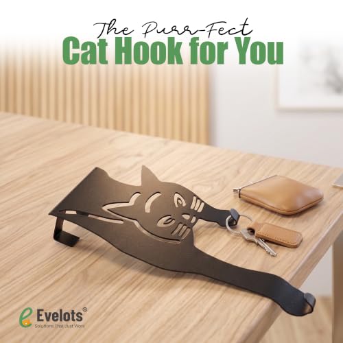 Evelots Cat Over The Door Hooks for Hanging-Set of 2 Black-Over The Door Organizer-Strong Metal Hooks - size: 2 Pack, style: Scratching Cat Design