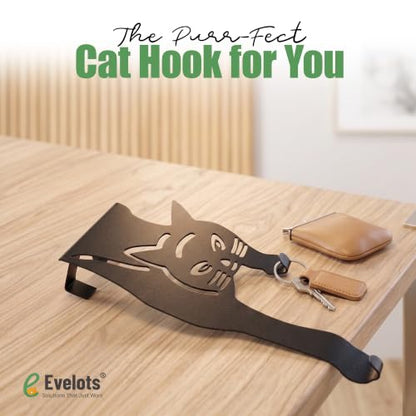 Evelots Cat Over The Door Hooks for Hanging-Set of 2 Black-Over The Door Organizer-Strong Metal Hooks - size: 2 Pack, style: Scratching Cat Design
