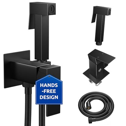 Arofa Built-in Hot and Cold Bidet Sprayer, Hands-Free Control, Matte Black | Wall-Mounted Design, Dual Control Modes, Leak-Free Hose, Feminine/Baby/Pet Wash, Cloth Clean & Rinse, Stainless Steel, Square - color: Black, size: Built-in Hot & Cold Water Mode