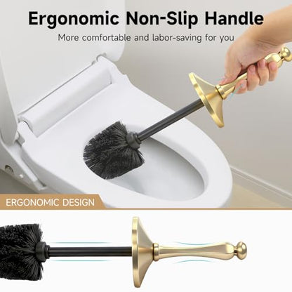 Brushed Gold Toilet Brush and Holder，Extra Long Handled Toilet Brush for Bathroom，Stainless Steel Heavy Duty Toilet Bowl Brush,Deep Cleaning Modern Toilet Cleaner Brush -Space Saving, Covered Brush - color: Brushed Gold